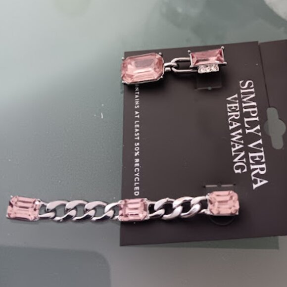 VERA WANG Rocker Chic Gunmetal Chain Pink/Clear Crystal Mismatch Drop Earrings - Picture 3 of 3